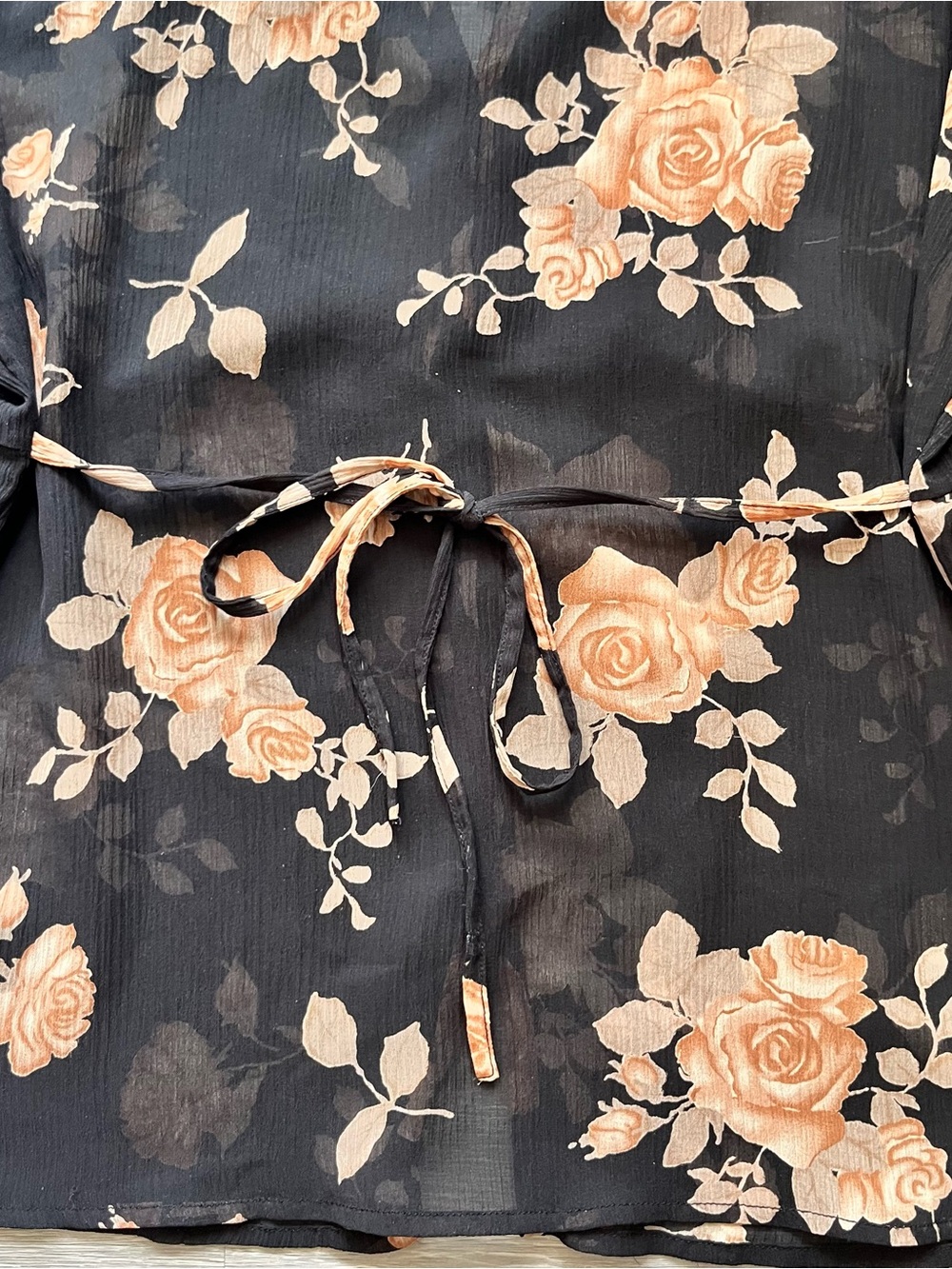 Y2K Whimsygoth Sheer Button Front Blouse with Peach Floral Print - Picture 6 of 6